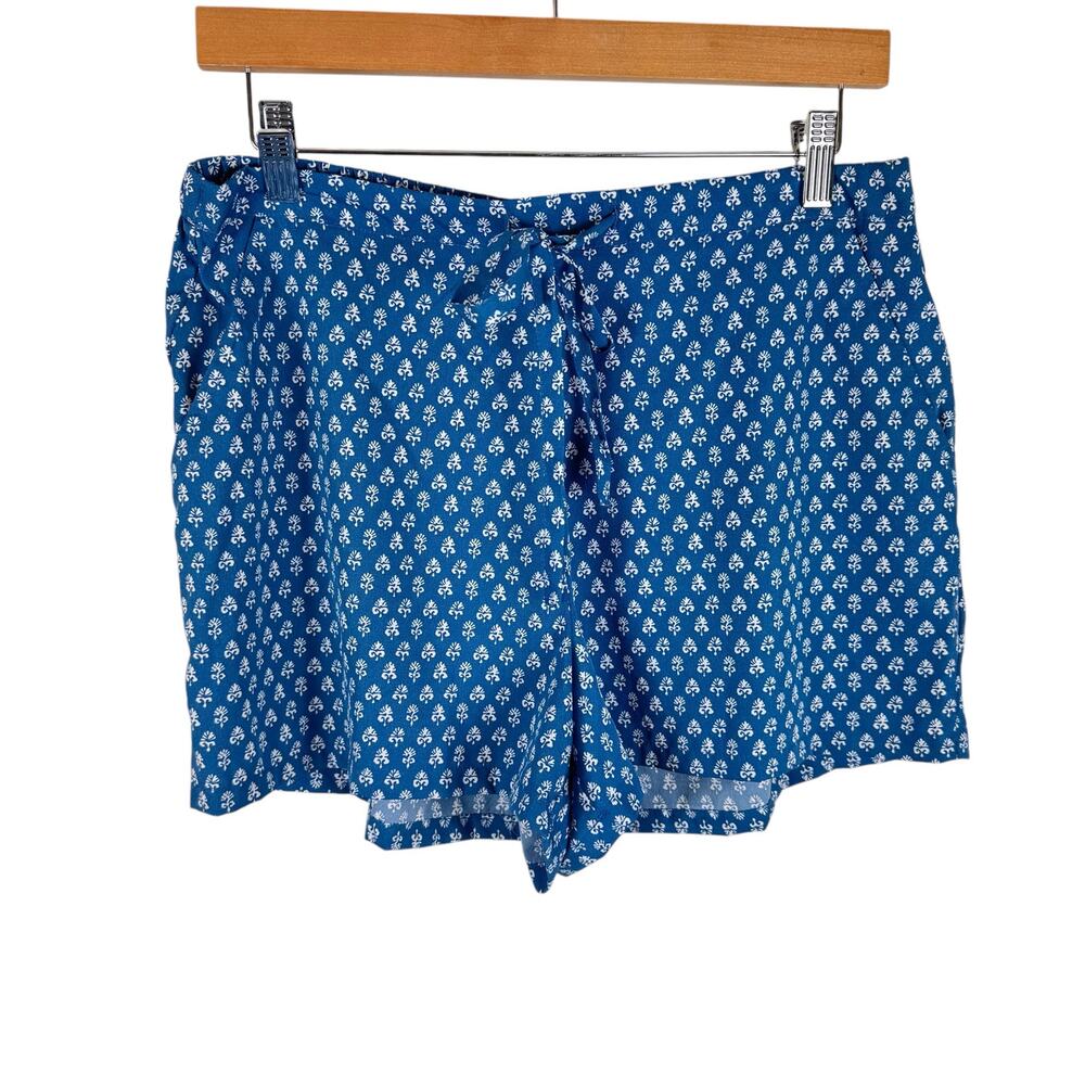 Haute Hippie Blue White Drawstring Waist Lightweight Satin Pajama Shorts Size M